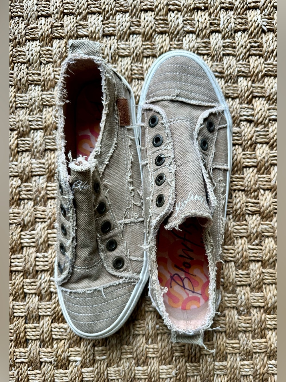 Blowfish Frayed Canvas Slip-On Sneakers in Taupe
